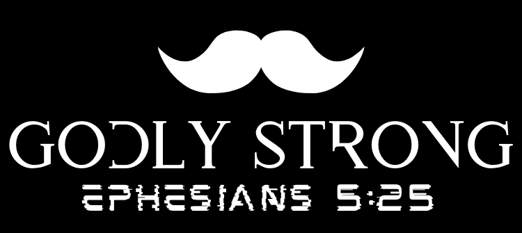 Banner with Godly Strong font and mustache on top of letters.